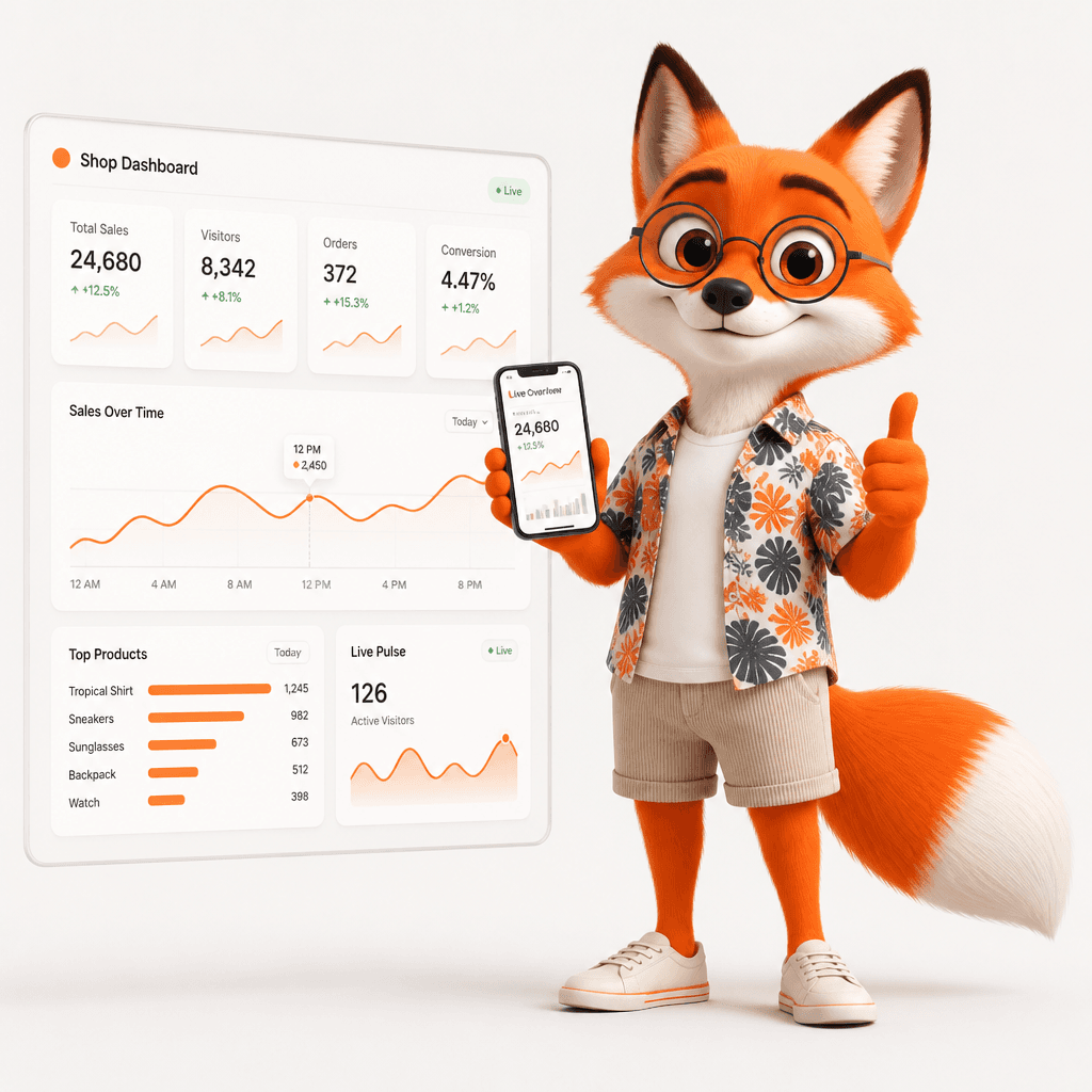 storeSchmi.de-Fuchs überwacht die Kennzahlen eines JTL-Shops auf einem Dashboard