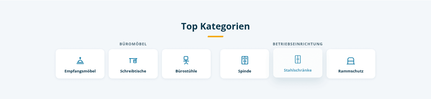Sektion Top Kategorien mit zwei Gruppen aus Kachel-Buttons mit Icons