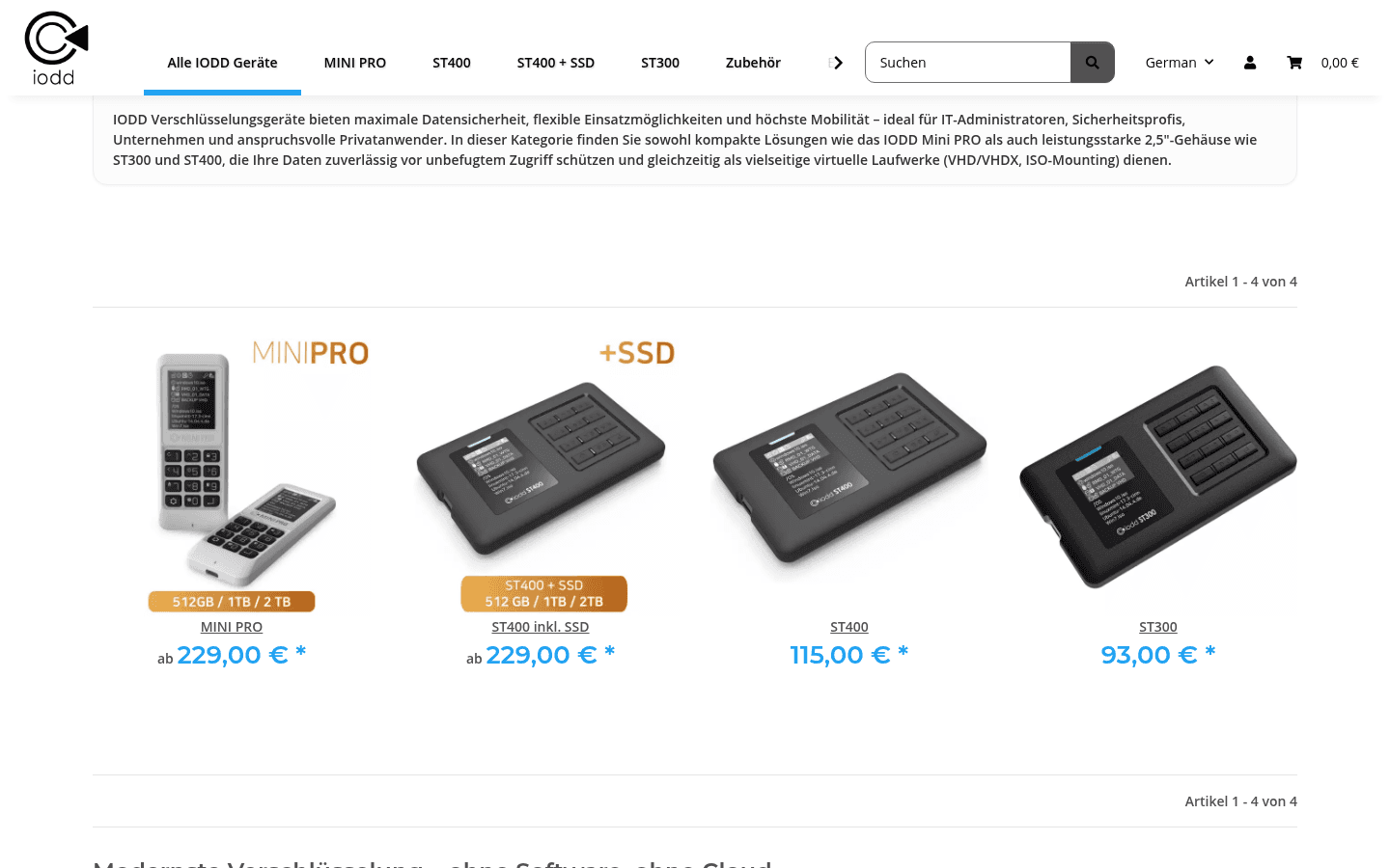 Listing aller IODD-Geräte als Produktraster mit Varianten-Badges und Preisen