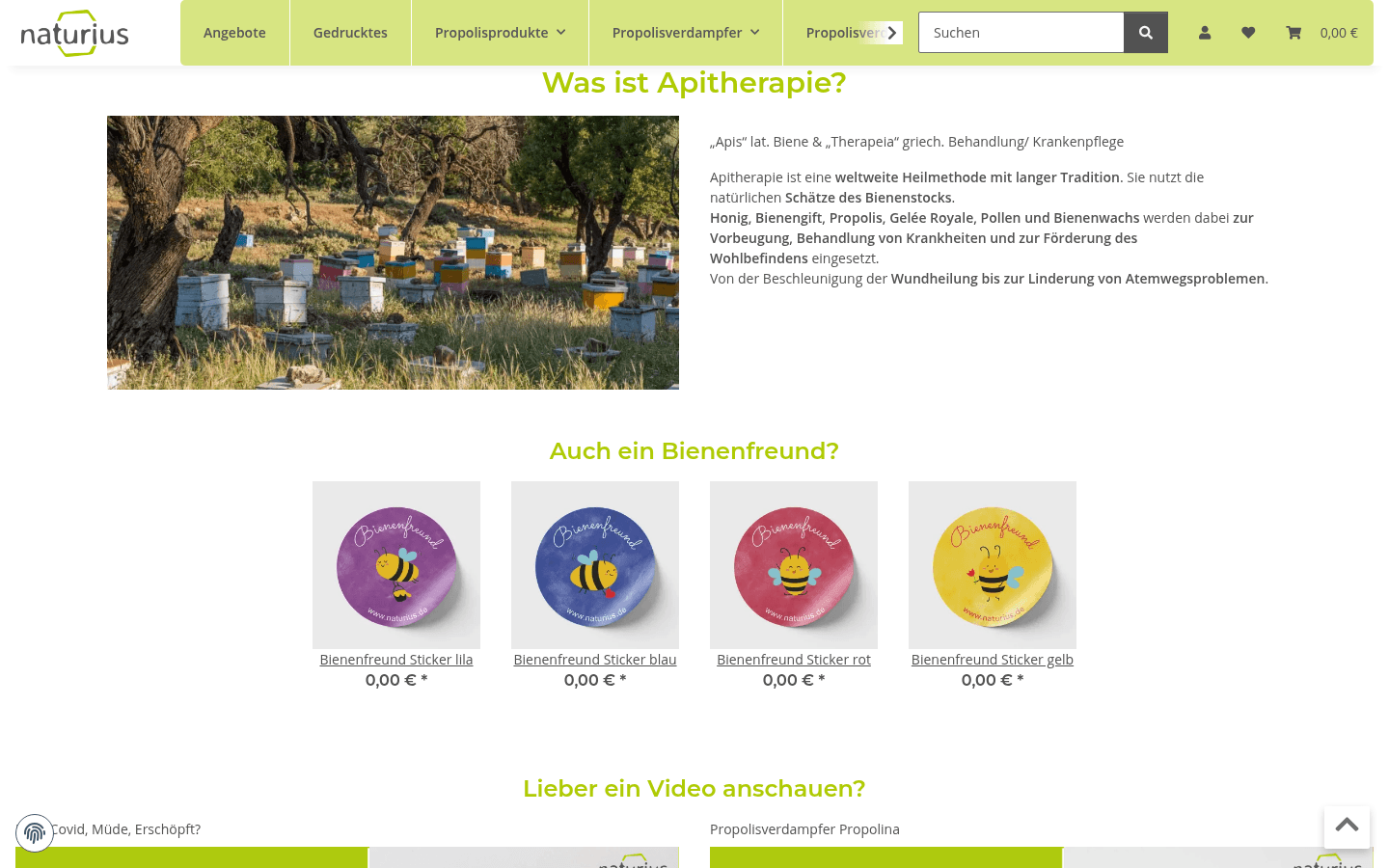 Sektion Was ist Apitherapie mit Imkerei-Foto, Erklärtext und Bienenfreund-Stickern