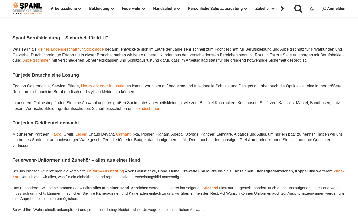 Textsektion Spanl Berufskleidung – Sicherheit für ALLE mit Argumenten zu Branche und Preis