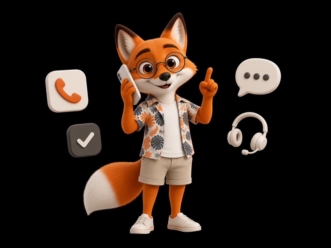StoreSchmide-Fuchs nimmt am Smartphone eine Kundenanfrage entgegen — KI-Telefonassistent im Shop